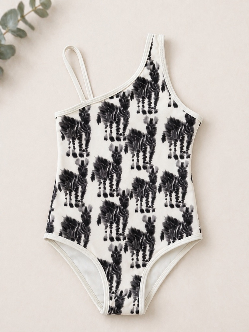 3/$25 H&M Girls One-Shoulder Zebra Print One-Piece Swimsuit - Black & White